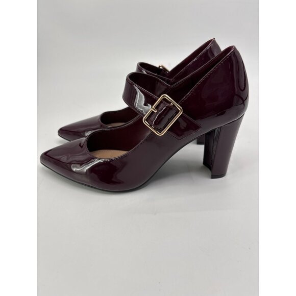 Impo Terrie Mary Jane Buckle Pointy Toe Block Heels Burgundy Wine Red Sz 11 - Picture 3 of 7